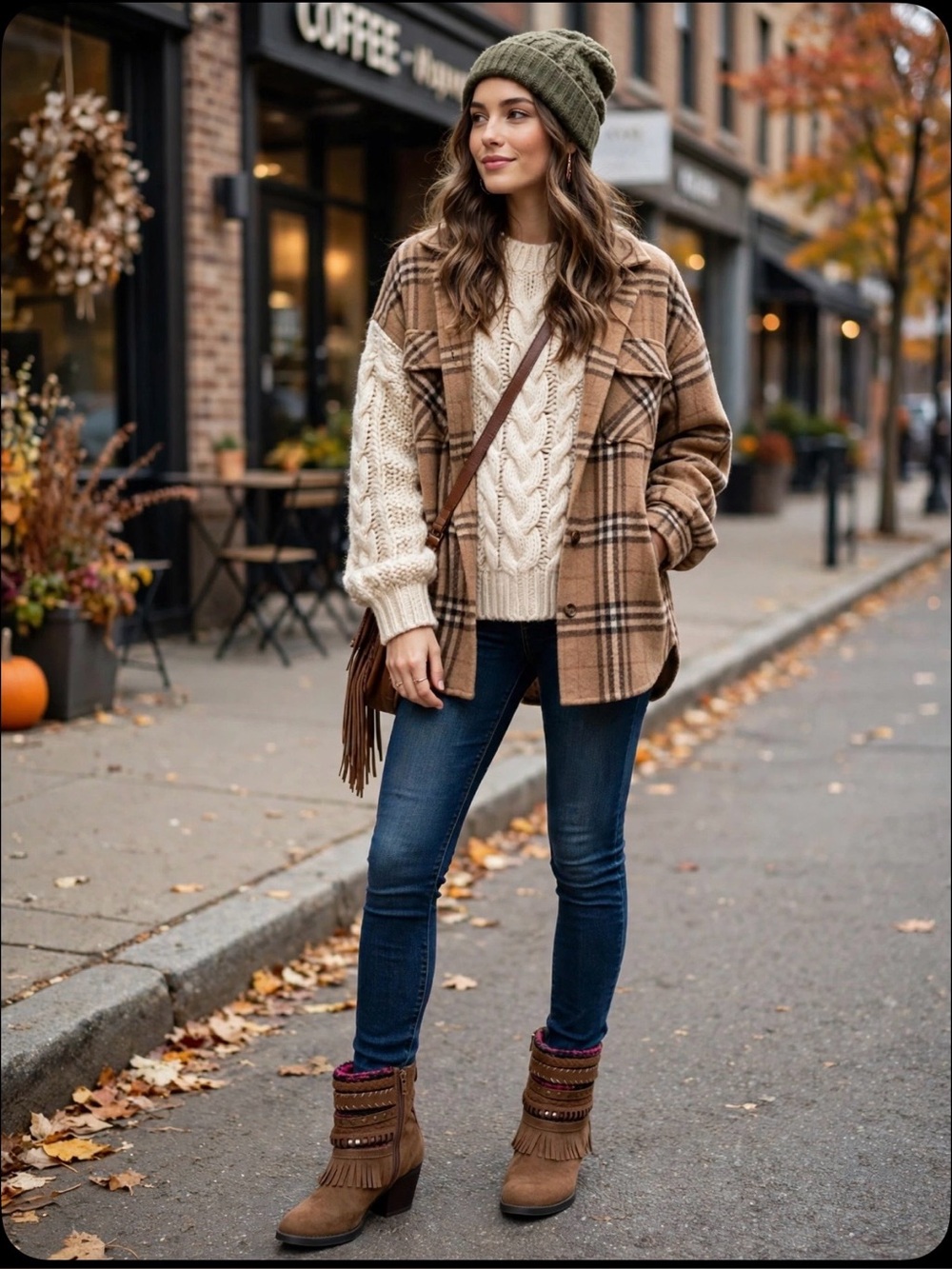 Women's Tan Suede Fringe Ankle Boots - Boho Knit Accent
